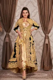 2023 전통 코소보 알바니아 카프탄 검은 이브닝 드레스 긴 소매 금 아플리케 파티 드레스 vesido de novia