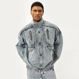 Männer Jacken Vintage Slim Fit Feste Beiläufige S Jean Mantel Mode Stehen Kragen Moto Biker Denim Mäntel Männer Kleidung 2023