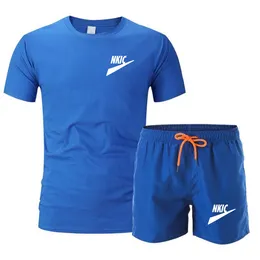 Sommer Männer Marke Sets Trainingsanzug 100% Baumwolle Blau T Shirt Männer Kleidung Mode Streetwear Einfarbig Anzug Männlich Casual Sportswear 2 stück Kurze Outfits