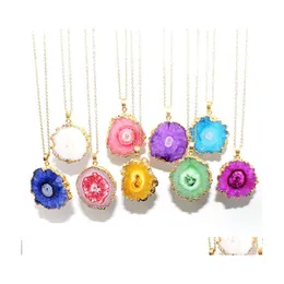 Pendant Necklaces Colorf Crystal Flower Stone Sliced Necklace Gold Plated Pendants For Women Mem Mjfashion Drop Delivery Jewelry Dhmeb