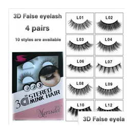 Ложные ресники 4 пары натуральные поддельные ресницы Длинный макияж 3D Mink Ensement Extension Drop Delive Health Beauty Eyes Dhfbz