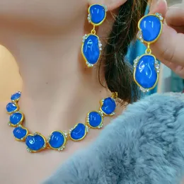 Colares pendentes retro elegância azul strass cristal geométrico briol com borla longa colar mulheres exageradas moda legal party party