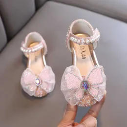 Sandals AINYFU Girls Princess Sandals Summer Fashion Lace Bow Flat Party Shoes Children Pearl Rhinestones Sandals Soft Sole Baby Shoes R230220