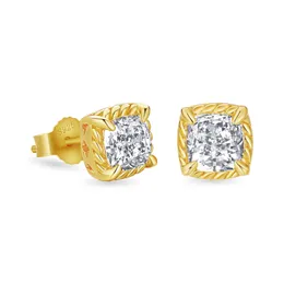 Men Women Earrings Studs Anti-allergic 925 Sterling Silver Gold Plated CZ Twisted Square Earrings Nice Jewelry Gift