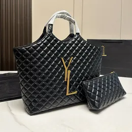 Lyxdesigner handväskor icare maxi väska mode tygväskor rombisk lammskinnväska axel stor tote för kvinna läder strand rese shopping väskor svart 58 cm