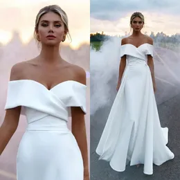 Party Dresses Modern Sexy Off The Shoulder Crepe Wedding Dress Cap Hylsa avtagbart tåg En linjen Brudklänningar 230221