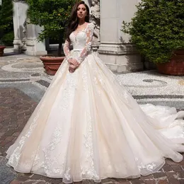 Abiti da sposa a maniche lunghe modesti Abiti da sposa Abiti da sposa Collo gioiello trasparente Paillettes applicate in pizzo Taglie forti Robe De Mariee Abito da sposa musulmano su misura