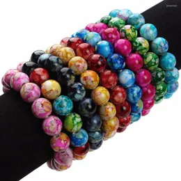 Bracelets de charme Louleur 12mm Multicolor Nature Stone Stone Bads Resina Pink Stretch Bangles Women Jewellery Gift for Fashion