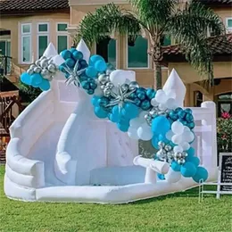 Comercial 13x10ft PVC Trampolines Branco Bounce House Castle Infl￡vel Castelo Castle com piscina de bola e equipamento de recompensa com combina￧￣o de slides para crian￧as por crian￧as