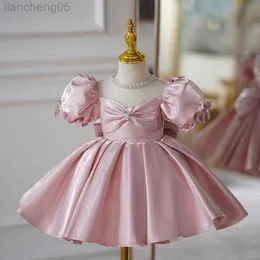 Abiti da ragazza High-End Battesimo per bambini Principessa Abito da sera Fiocco perline Design Matrimonio Festa di compleanno Abiti da ragazza per Eid A2401 W0221