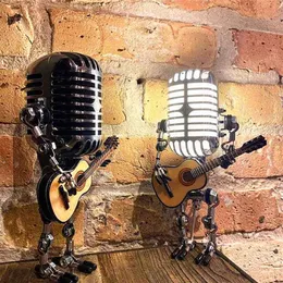 Steampunk Vintage Microphone Robot Lamp Industrial Metal Decor Table Touch Dimmer Home Desktop Ornament 2109293016