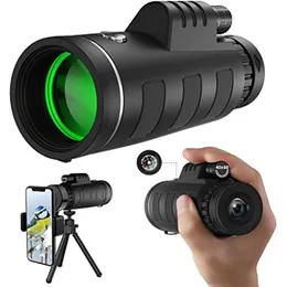 Telescópio monocular de alta definição 40x60 com adaptador para smartphone, monocular BAK4 Prism FMC com visão nítida em pouca luz para caça de animais selvagens, acampamento e viagens