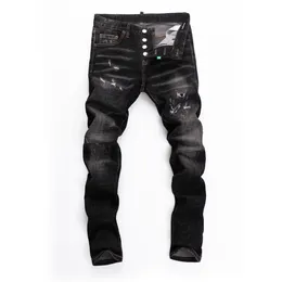 DSQ Black Slim Men Jeans Classic byxor Hip Hop Rock Moto Designer Pants Estruerad Skinny Denim DSQ2 Biker Jeans 6915