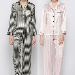 Женская одежда для сна весенняя осень женская пижама набор сексуальная полоса 2pcs рубашка Pijamas костюмы.