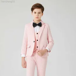 Set di abbigliamento Bambini Pink dot Blazer Ragazzi Abiti per matrimoni Gilet Blazer Pantaloni Matrimonio Cotone Festa formale Neonato Capispalla Abbigliamento per bambini W0222