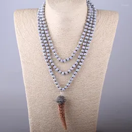 قلادة قلادة الموضة البوهيمية المجوهرات الحرفية المعقدة طويلة Halsband Gary Glass Crystal Ox Horn Necklace Netclace