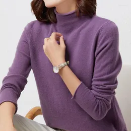 Kvinnors tröjor Autumn 2023 tröja Crimp Pullover långärmad botten Kort fast färg med varm Turtleneck C114 Depe22
