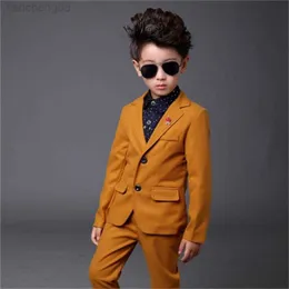 Set di abbigliamento Abiti per ragazzi per matrimoni Abiti da ballo per bambini Abiti da sposa gialli Bambini tuexdo Set di abbigliamento per bambini grandi Ragazzo formale classico Come W0222