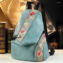 School Bags Retro Genuine Leathe Women Backpack Embroidered Design Ladies Bag Travel Backpacks Mother Anti-Theft Fashion Trend