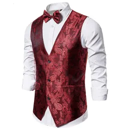 Men's Vests Mens Hipster Steampunk Suit Vest 2023 Fashion Red Paisley Sleeveless Waistcoat Men Prom Party Disco Wedding Tuxedo Gilet 230222