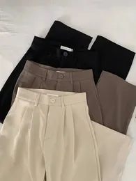 Spodnie damskie capris jmprs wysoka talia Kobiety garniturowe spodnie jesień proste biuro panie koreańskie spodnie mody swobodne guziki luźne czarne spodnie 230222
