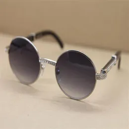 Nowe okrągłe metalowe metalowe okulary przeciwsłoneczne 7550178 Czarne bawoły rogowe szklanki