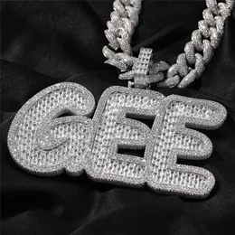 DIY Custom Name Bling Baguettes Big Letters Pendant With Free 3mm 24inch Rope Chain Bling Zirconia Men Hip Hop Jewelry