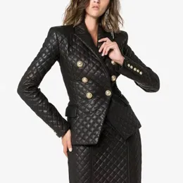 Kadın Tasarımcı Blazers Tide Marka Kalitesi Retro Moda Tasarımcısı Deri Takım Ceket Çift göğüslü İnce Artı Boyut Kadın Giyim E131