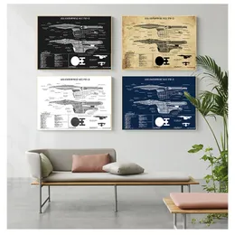 ポスターと絵画スターフリートスペースシップボーイズルームウォールアートキャンバスペインティングホームアート装飾USSエンタープライズNCC -1701 -Dブループリントウー