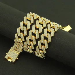 Kubansk Länkkedja Halsband Armband Set Tung 18K guldpläterad metall Zirkon Halsband för pojkar Flickor Design Spänne Modesmycken