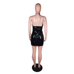 Novo 2024 designer sexy vestidos de couro roupas de verão mulheres um ombro sem costas bodycon vestido feminino oco para fora vestido noite clube festa wear atacado 9321