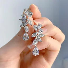 Fine Moissanite Diamond Dangle Earring 100% Real 925 여성용 약속 약혼 보석을위한 Sterling Silver Wedding Drop Earrings