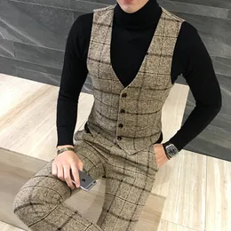 Men's Vests design wool plaid vest suit pants fashion boutique men's formal wear wedding casual business slim 230222