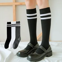 Women Socks JK Women's Leg Stripe Fashion Student Party Stockings Solid High Tube Knee Trend Black And White Cotton