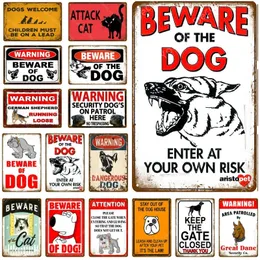 Warning Danger Metal Signs Painting Funny Designed Beware Of The Dog Cat Poster Vintage Wall Plaque Pub Bar House Painting Man Cave Decor Wall Collection size 30X20cm