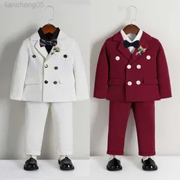 Clothing Sets Setelan Burgundy Putih Anak-anak Musim Semi Musim Gugur Kom Pesta Pernikahan Performa Piano Anak Laki-laki Celana Blazer Anak-anak Baju Dasi W0222