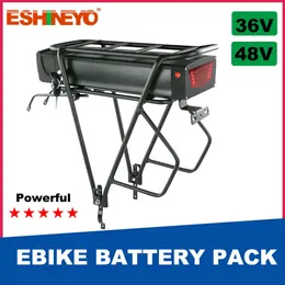 Bakre rack elektriskt ecike batteripaket li-ion 48v 20AH 36V 25AH med dubbel bagagebärare för 1000W 750W 500W cykelmotorsats