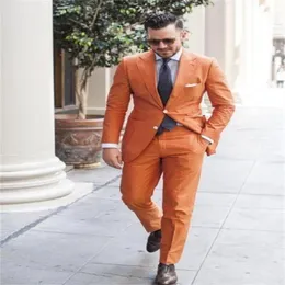 Herrdr￤kter Blazers 2023 H￶gkvalitativ anpassad orange hackad lapeldr￤kt Fashion Tuxedo 2-stycke (Jacketbyxor slipsarduk)