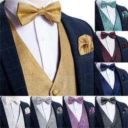 Men's Vests Gold Solid Silk Wedding For Men Bowtie Hanky Cufflink Cravat Set for Suit Tuxedo DiBanGu Designer 230222