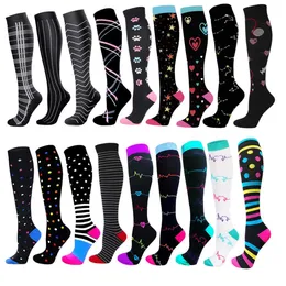 5PC Socks Hosiery Compression Stockings Unisex Black Dot Striped Shaped Socks Men Women Antislip Outdoor Running Cycling Long Pressure Stockings Z0221