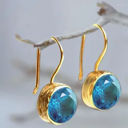 Brincos pendurados de zircão multicolorido redondo pingente de ouro simples vintage gancho francês Acessórios cúbicos de zircônia de zirconia para mulheres