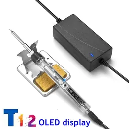 기타 홈 정원 OLED 디지털 디스플레이 투명 T12 손잡이 DC 1224V 72W 조절 가능한 온도 230222가있는 미니 전기 솔더 아이언