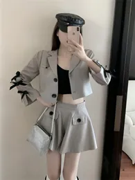 Two Piece Dress Spring Slimming Suit Fashionable Bow Jackethigh Waist A Word Wide Leg Shorts skirts suit Twopiece Women 230222