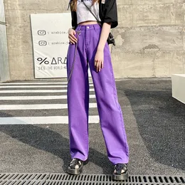 Dżinsy damskie dżinsy workowate vintage proste wysokiej talii Koreańska moda streetwear swobodne spodnie femme szeroka noga fioletowa mama dżinsowa spoda 230222