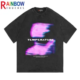 Herr t-shirts Rainbowtouches Washed Men's T Shirt Vintage Unisex Original Design Ghosting Shirt High Street Graphic Fashion Mens T Shirts 230222