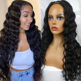 Peruca Brasileira Loose Deep Wave Parte em U Cabelo Humano Sem Cola Cabelo Humano Encaracolado Peruca Meio