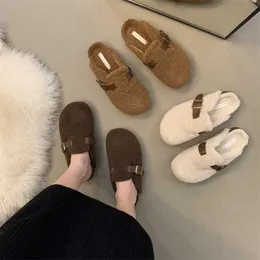 Slippers Slip on Baotou Slippers Shoes for Women To Wear Out The New Lazy Flat Cotton Slippers The Autumn and Winter 2022 Chinelos Planos Z0215