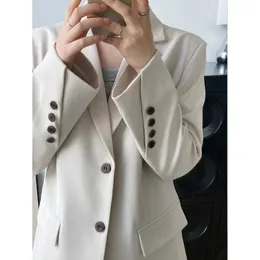 Kvinnors jackor lutande knapp blazer femme feminino kvinnor lång kappa kvinnor vår höst koreansk elegant avslappnad kostym topp 230222