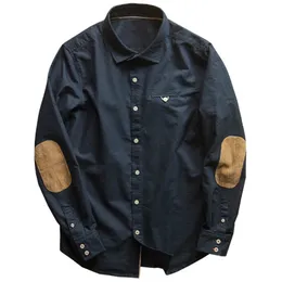 Mens Tshirts Men Oxford Retro Shirt Japanese Business Casure Trendy Fashion AllMatch Loose Tops Mane Brand Longsleeved Patch Shirts kläder 230222