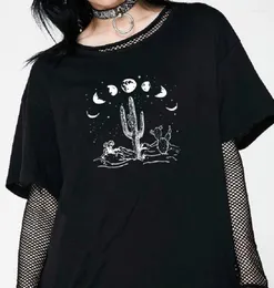 T-shirt da donna Cactus e Galaxy Graphic Tee Harajuku Hipster Cool Grunge T-shirt da donna Tumblr Ulzzang Oversize Casual Divertente Corta